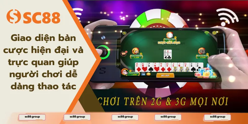 Giao diện bàn cược hiện đại và trực quan giúp người chơi dễ dàng thao tác